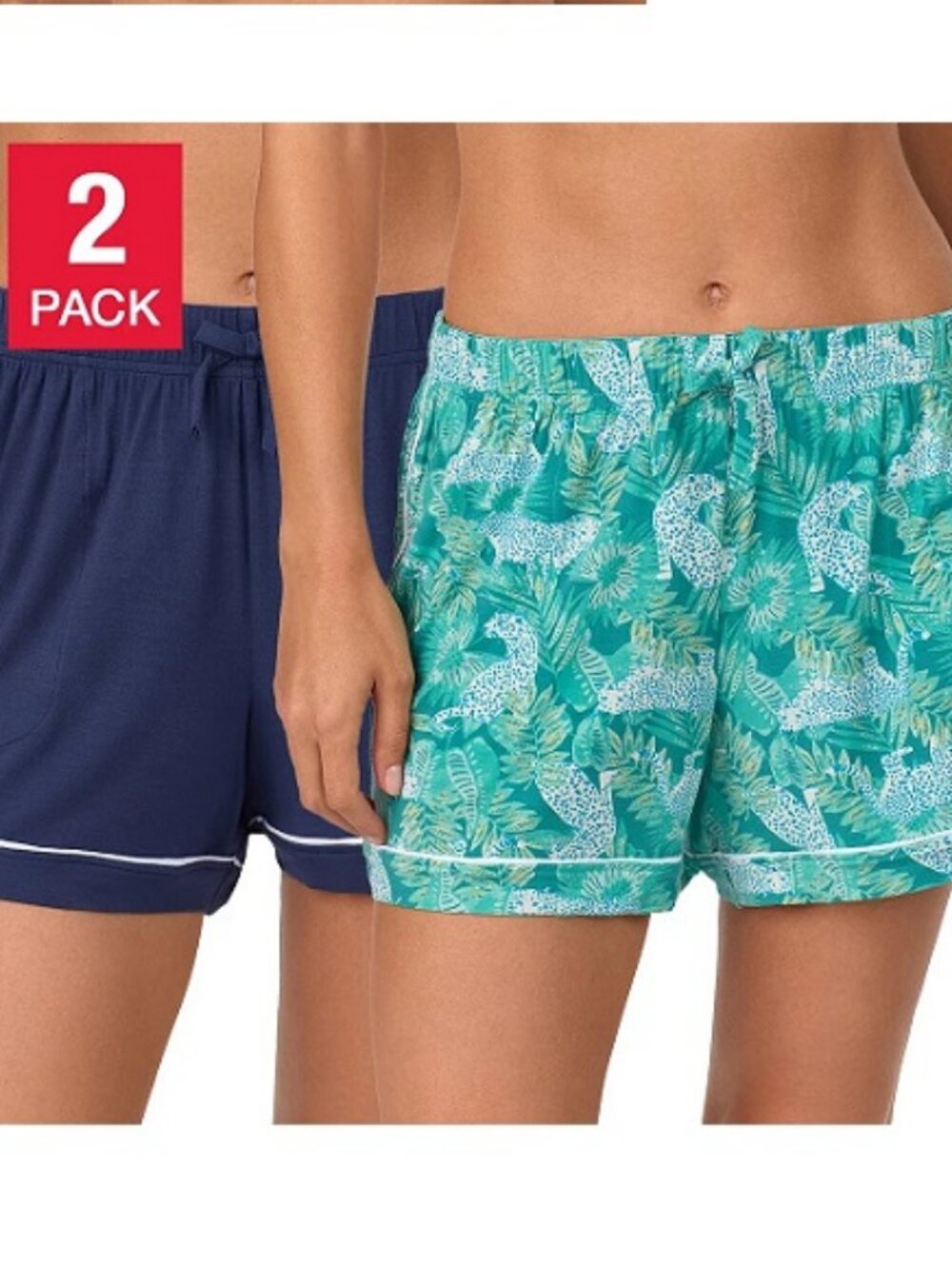 NEW Room Service Women's Lounge Short, 2-pack M NWT Navy Green Tropical Cheetah